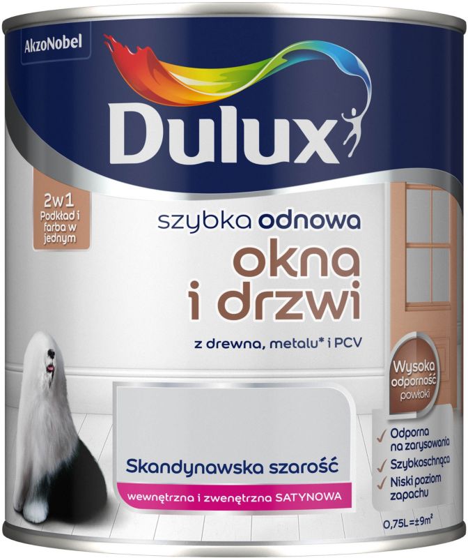 Farba renowacyjna do okien i drzwi Dulux Szybka Odnowa skandynawska szarość 0,75 l