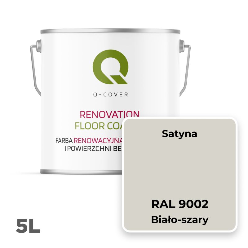 Farba Renowacyjna do Posadzek i Powierzchni Betonowych Q-Cover Biało-Szary RAL9002 Satyna 5L