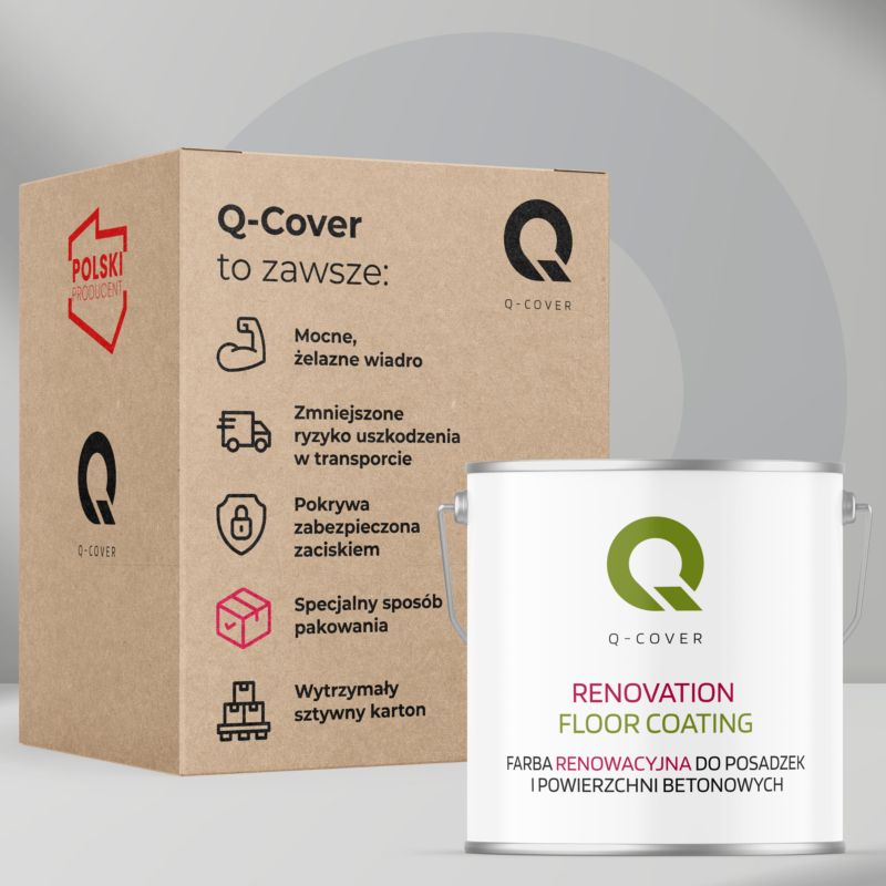 Farba Renowacyjna do Posadzek i Powierzchni Betonowych Q-Cover Biało-Szary RAL9002 Satyna 5L