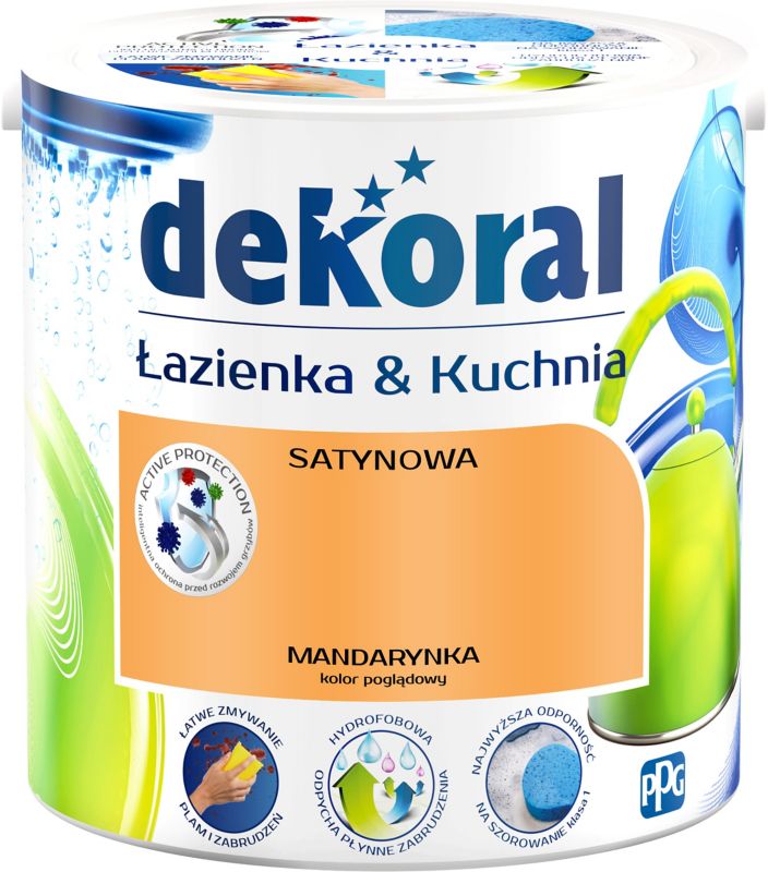 Farba satynowa Dekoral Łazienka i Kuchnia mandarynka 2,5 l