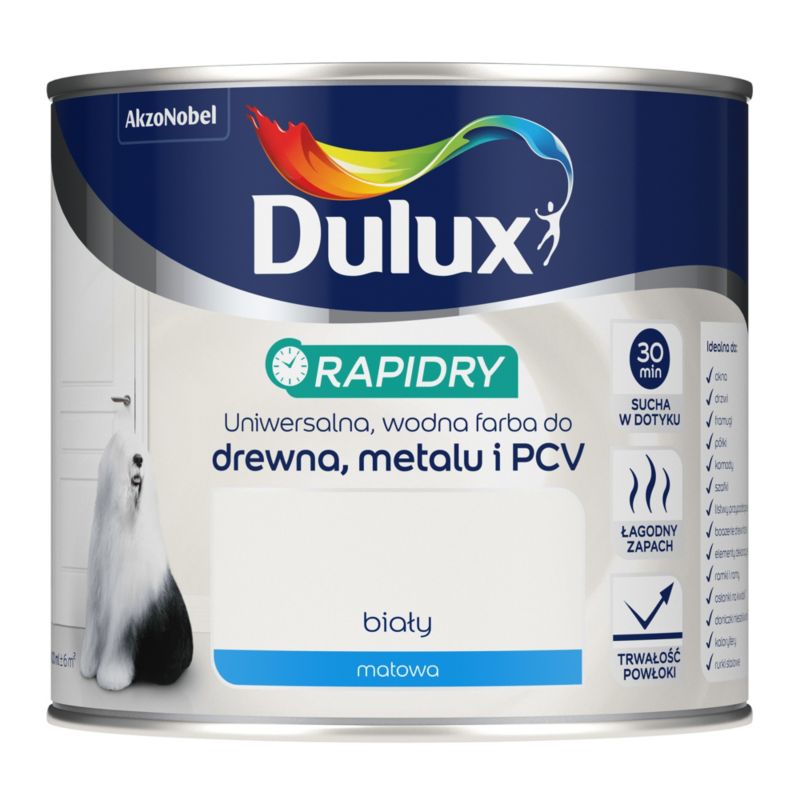 Farba uniwersalna Dulux Rapidry biały mat 0,4 l