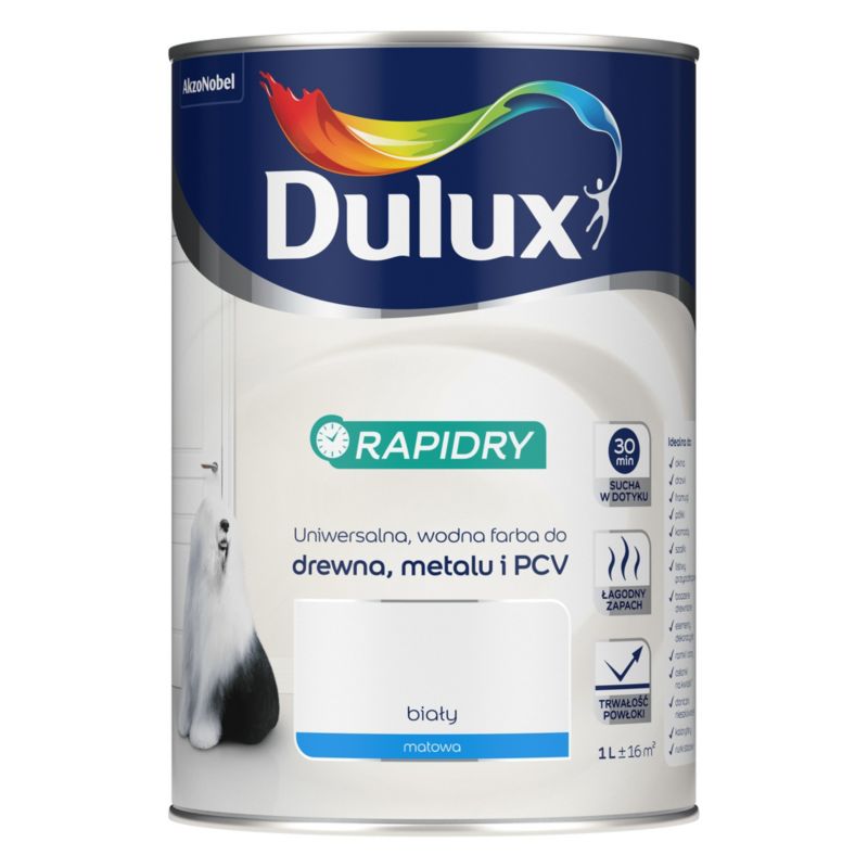 Farba uniwersalna Dulux Rapidry biały mat 1 l