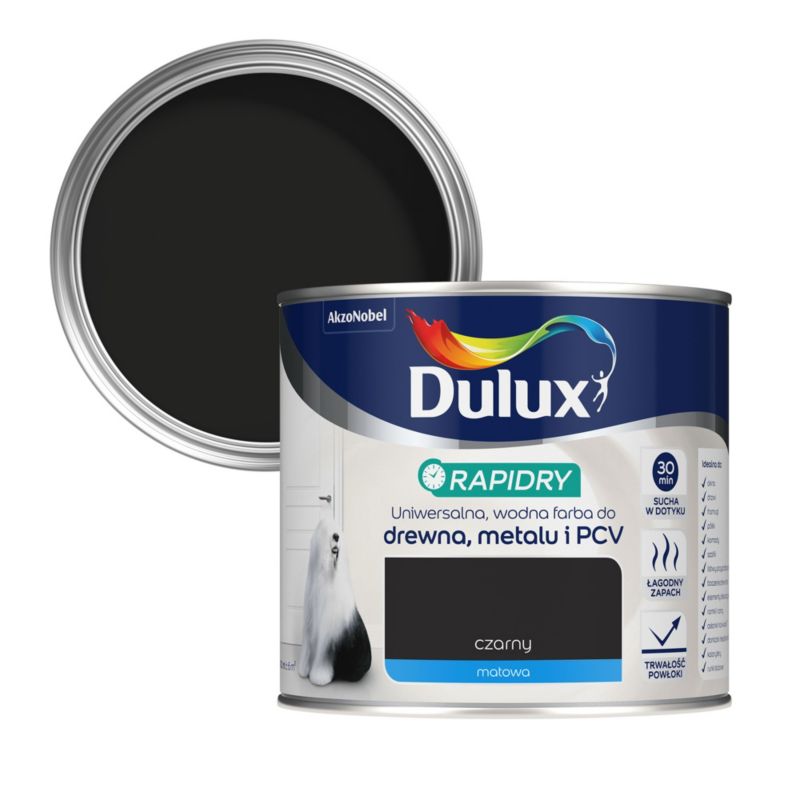 Farba uniwersalna Dulux Rapidry czarny mat 0,4 l