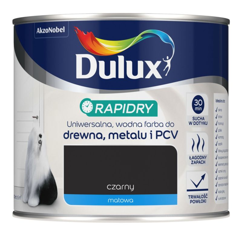 Farba uniwersalna Dulux Rapidry czarny mat 0,4 l