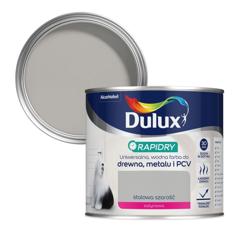 Farba uniwersalna Dulux Rapidry stalowa szarość 0,4 l