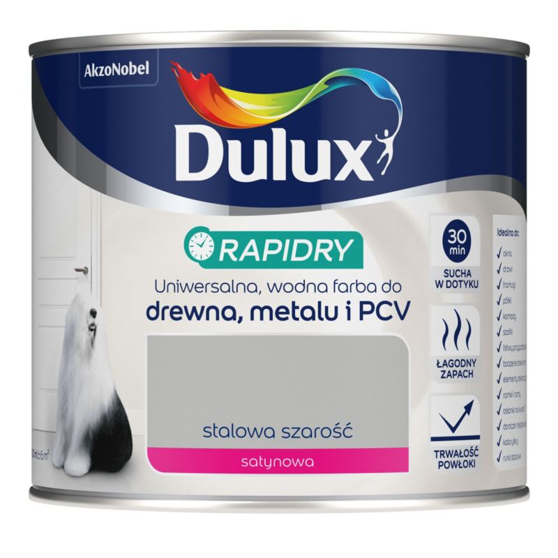 Farba uniwersalna Dulux Rapidry stalowa szarość 0,4 l