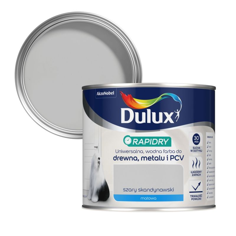 Farba uniwersalna Dulux Rapidry szary skandynawski mat 0,4 l