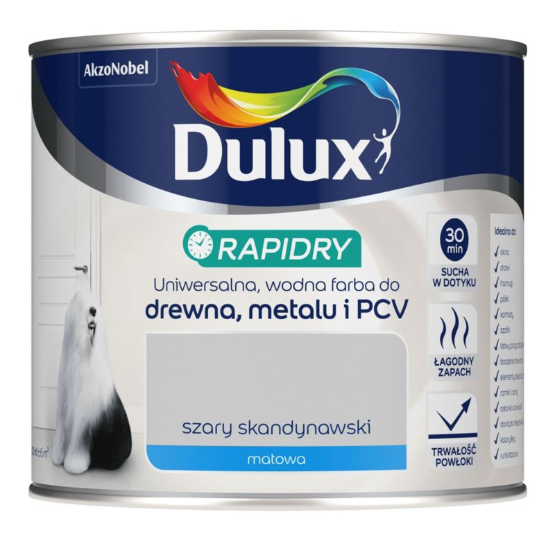 Farba uniwersalna Dulux Rapidry szary skandynawski mat 0,4 l