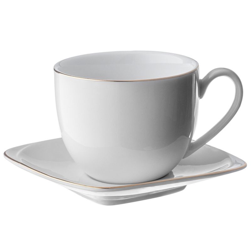 Filiżanki KADAX Ze Spodkiem Okr. 250 ml Komplet Do Kawy Porcelana Akcent Złota 2 szt