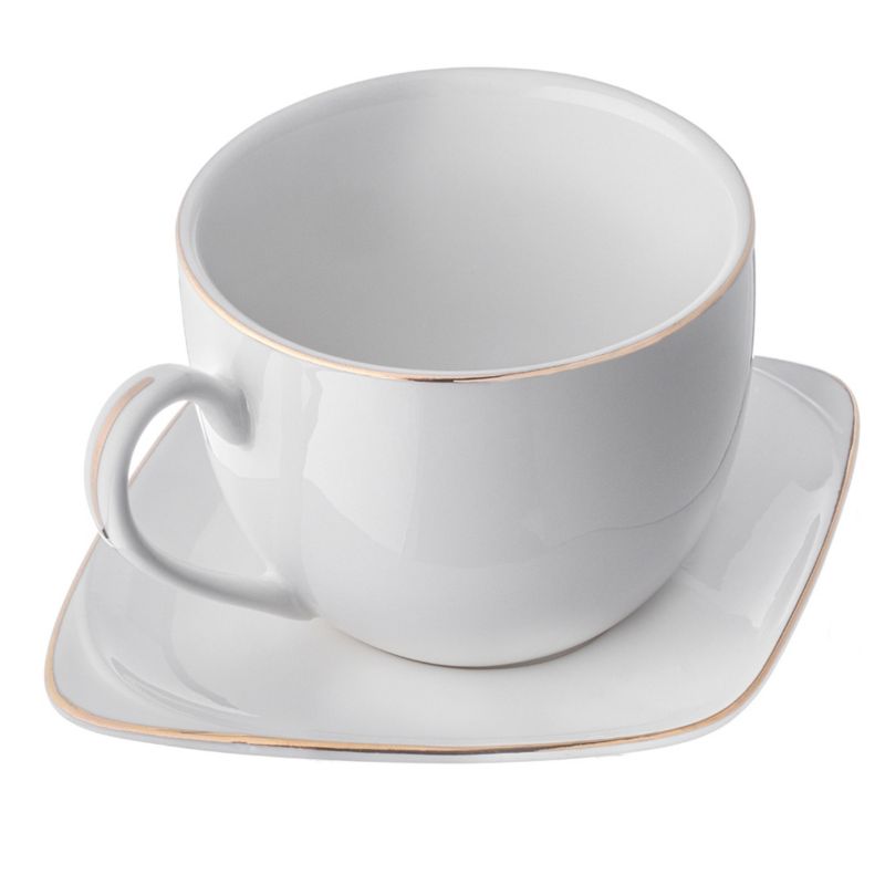 Filiżanki KADAX Ze Spodkiem Okr. 250 ml Komplet Do Kawy Porcelana Akcent Złota 2 szt