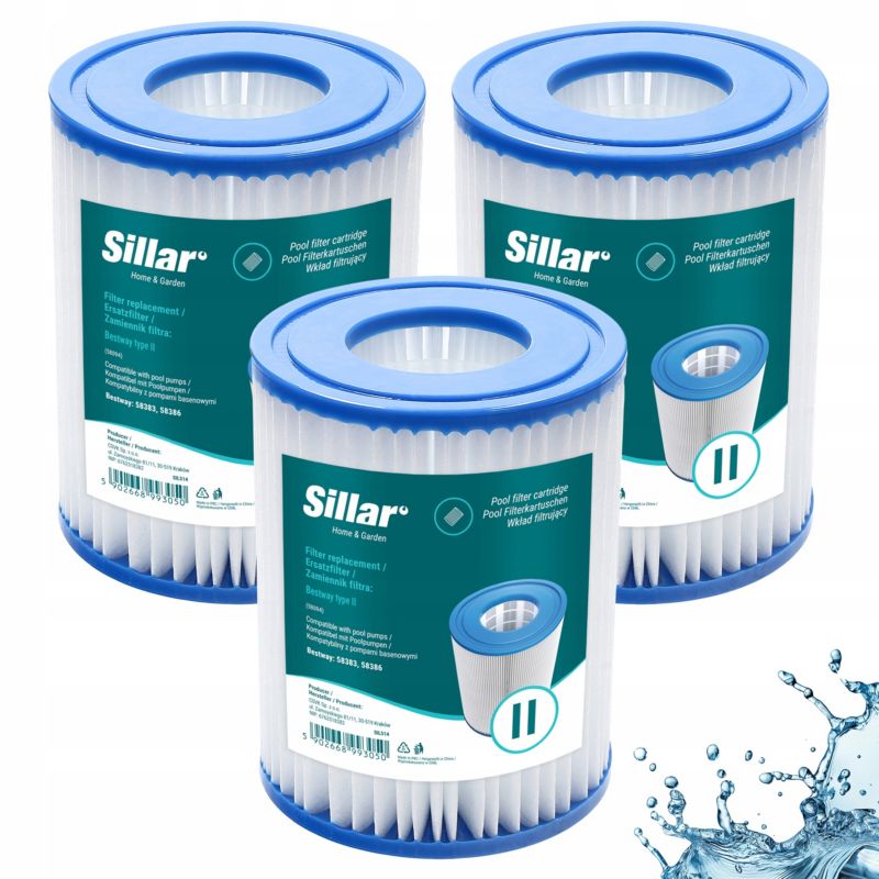 Filtr basenowy, Sillar, do pomp basenowych, spa, jacuzzi, zamiennik do Bestway Typ 2 58386, 3szt