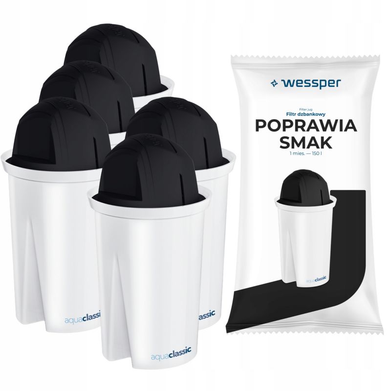 Filtr wody, Wessper, wkład do dzbanków filtrujących, zamiennik Wessper D2 Brita Dafi, Aquaclassic SPORT, 5szt