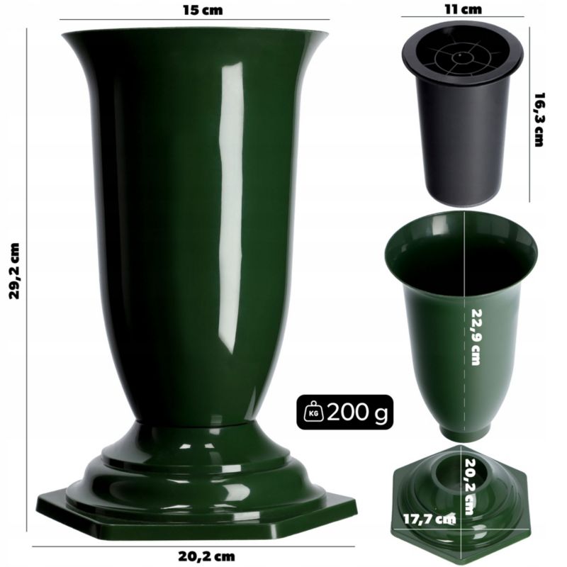 Flakon Cmentarny KADAX Wazon cmentarz Grób Nagrobek Zielony 29cm 1 szt.