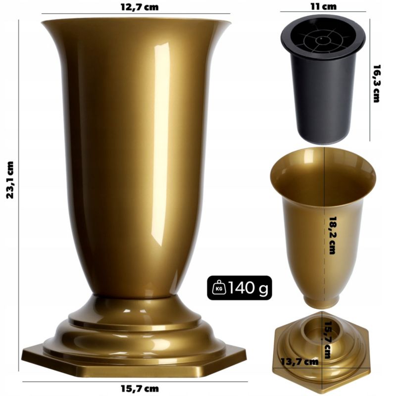 Flakon Cmentarny KADAX Wazon Na cmentarz Grób Nagrobek Złoty 23cm 1 szt.