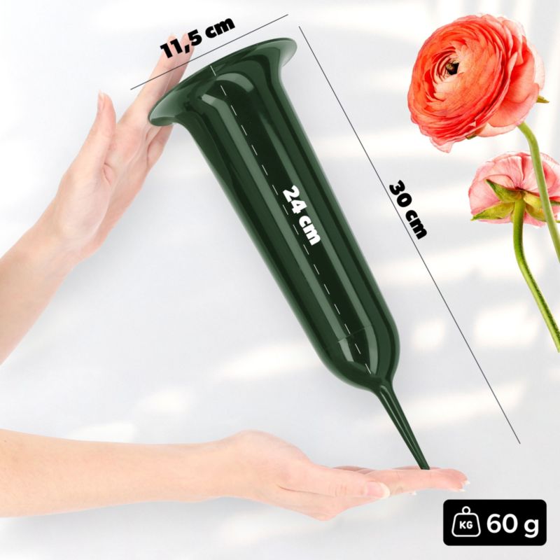 Flakon KADAX Wazon Na cmentarz 30cm Kwiaty sztuczne Wbijany szpic Zielony 1 szt.