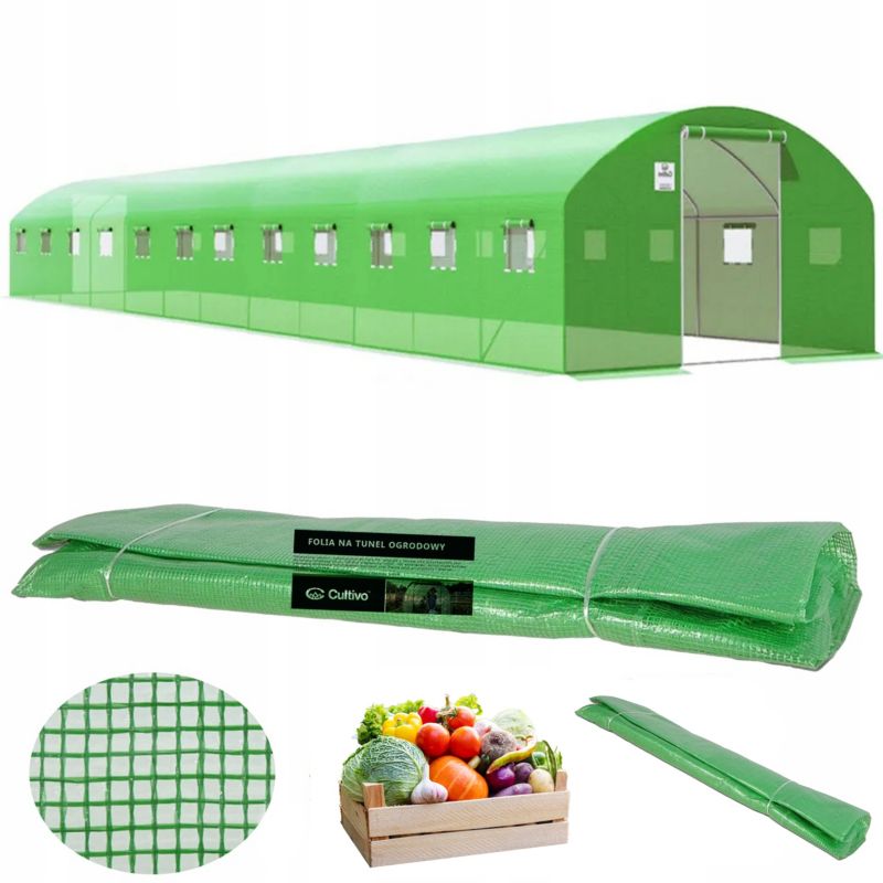 Folia Cultivo Poszycie Na Tunel Ogrodowy Szklarnia 4x12x2  Zielony Podwójne Drzwi Uv 1 szt