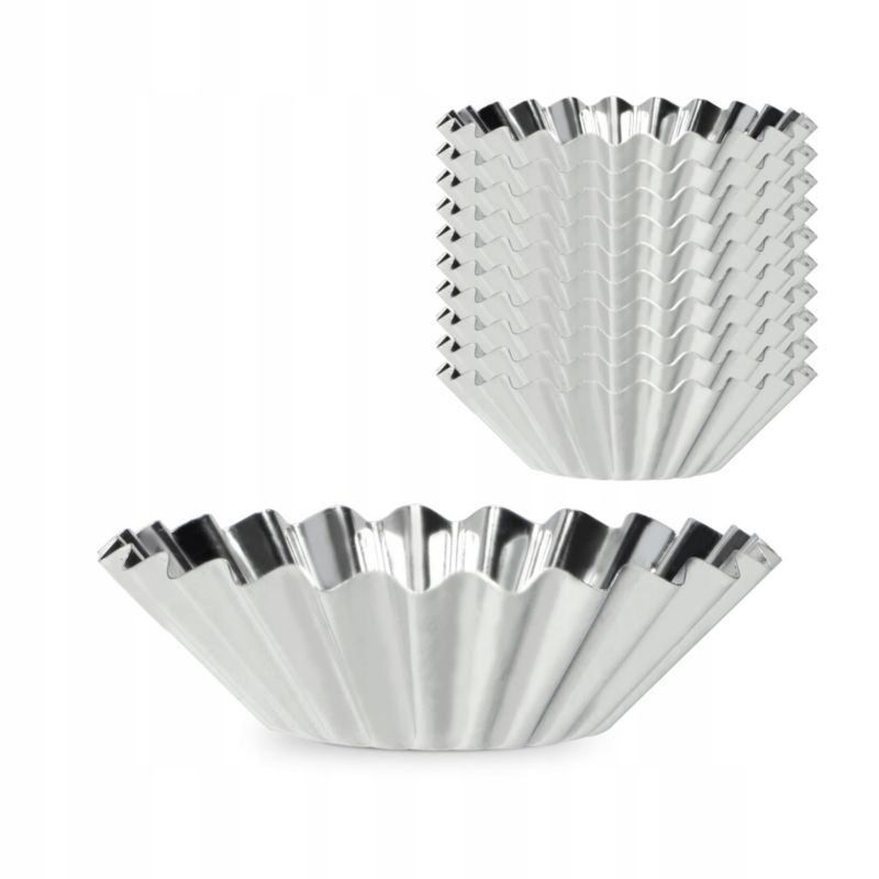 Foremki Do Pieczenia KADAX Babeczek muffinek metalowe 7cm Zestaw Srebrny 10 szt.