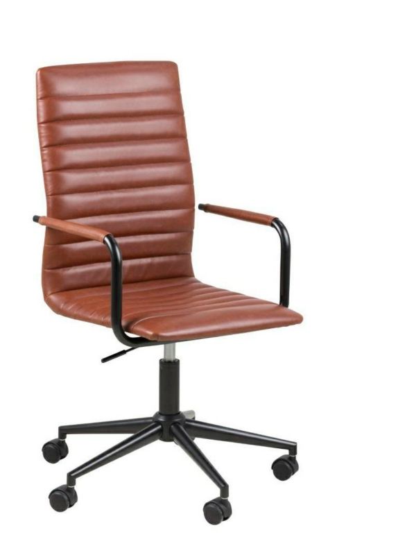 Fotel biurowy obrotowy ergonomiczny Winslow ACTONA brązowy skórzany z podłokietnikami do biura 1 szt.