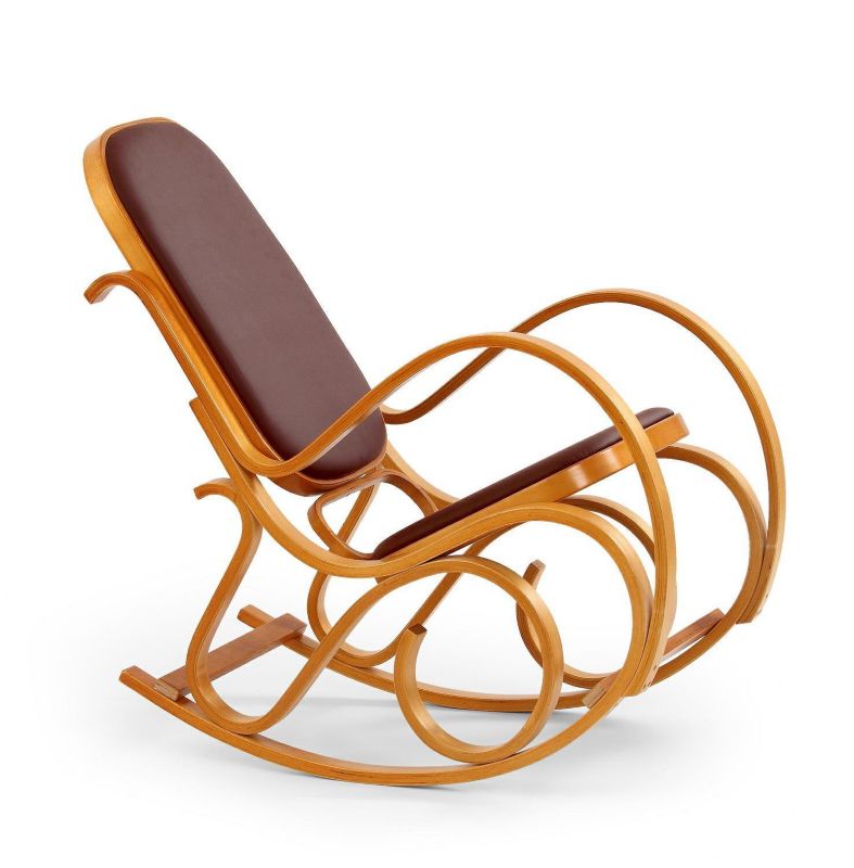 Fotel bujany Ferda INTESI retro na biegunach do salonu drewno olcha brązowy skóra ekologiczna 1 szt.