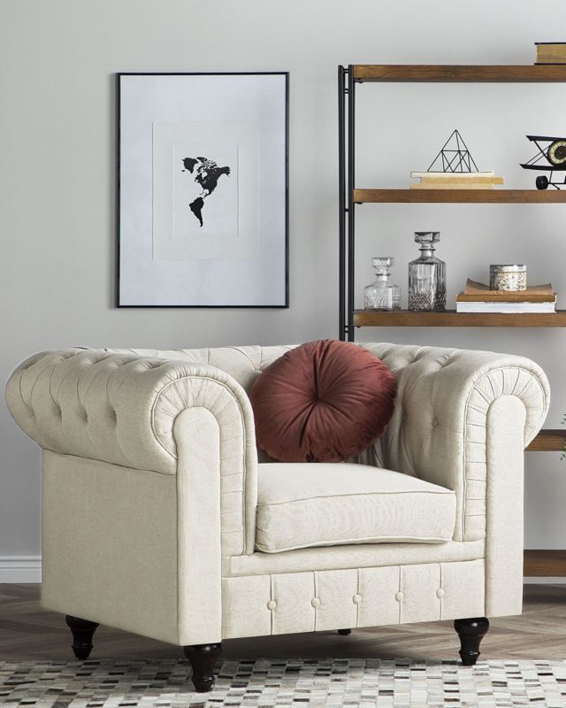 Fotel Chesterfield  Beżowy 1 szt.