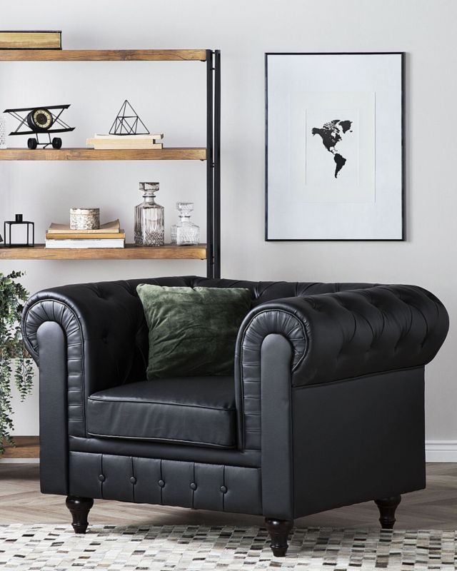Fotel Chesterfield Ekoskóra Czarny 1 szt.