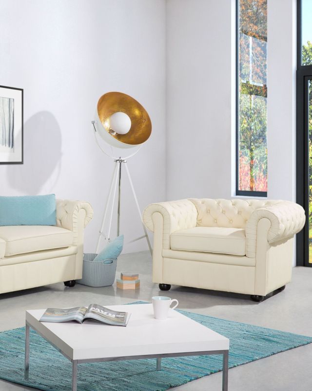 Fotel Chesterfield Skóra naturalna Beżowy 1 szt.