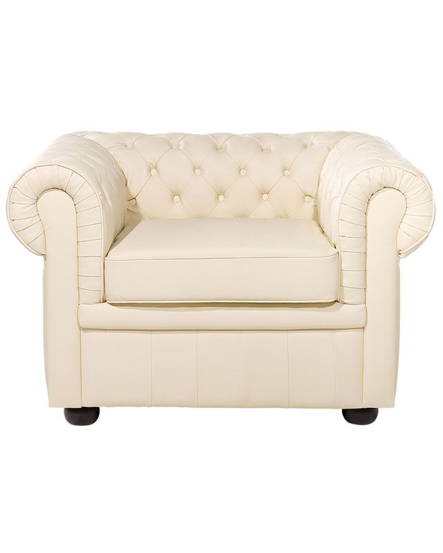 Fotel Chesterfield Skóra naturalna Beżowy 1 szt.