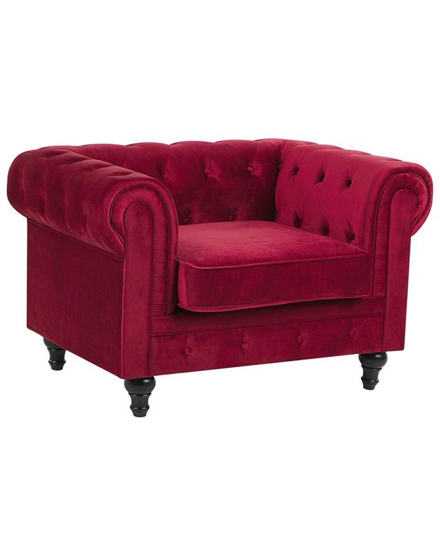 Fotel Chesterfield Welur Bordowy 1 szt.