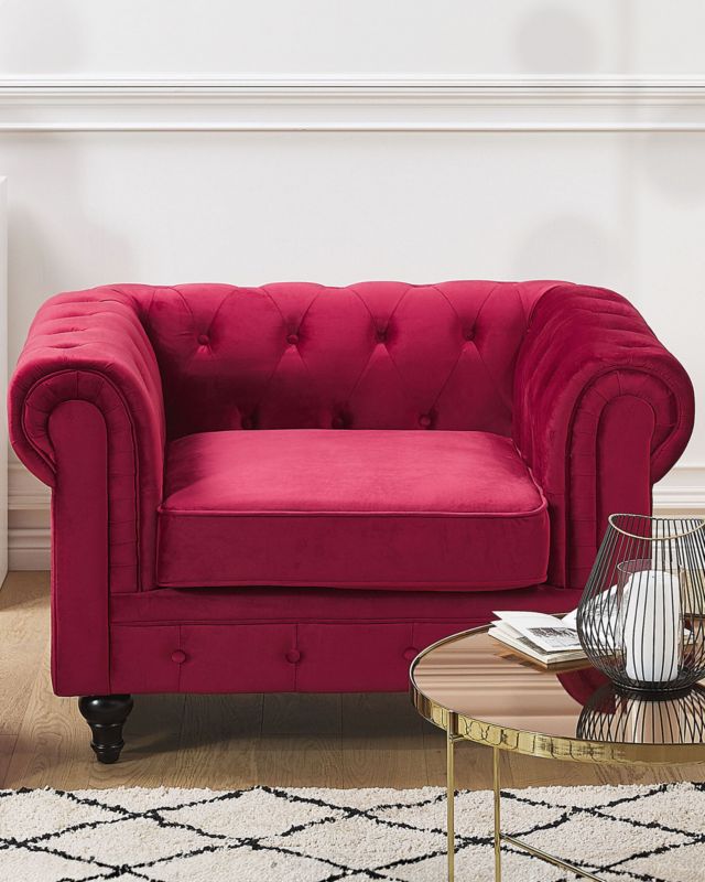 Fotel Chesterfield Welur Bordowy 1 szt.