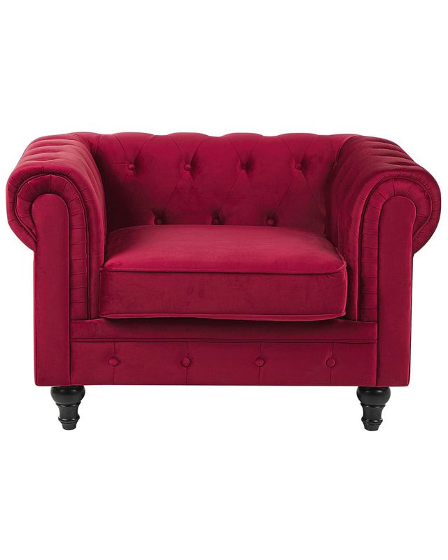 Fotel Chesterfield Welur Bordowy 1 szt.