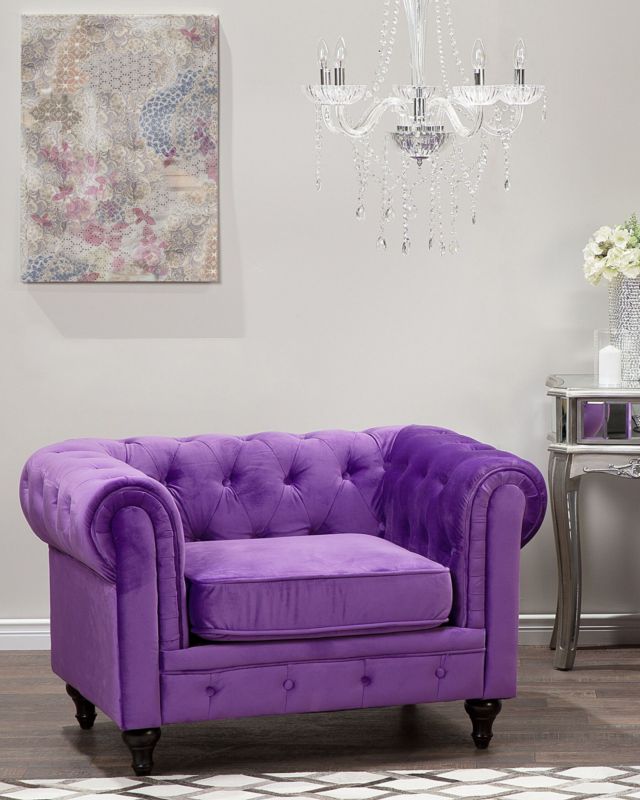 Fotel Chesterfield Welur Fioletowy 1 szt.