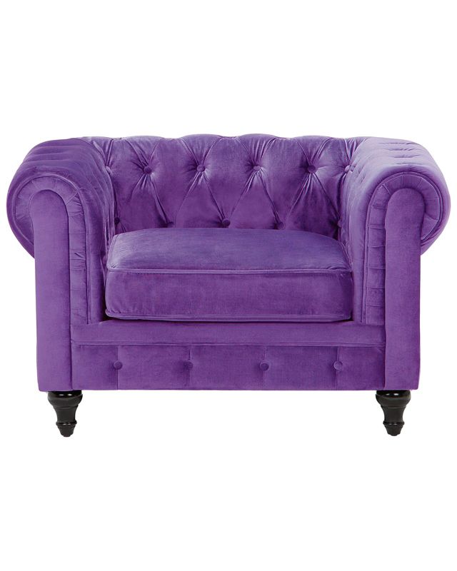 Fotel Chesterfield Welur Fioletowy 1 szt.