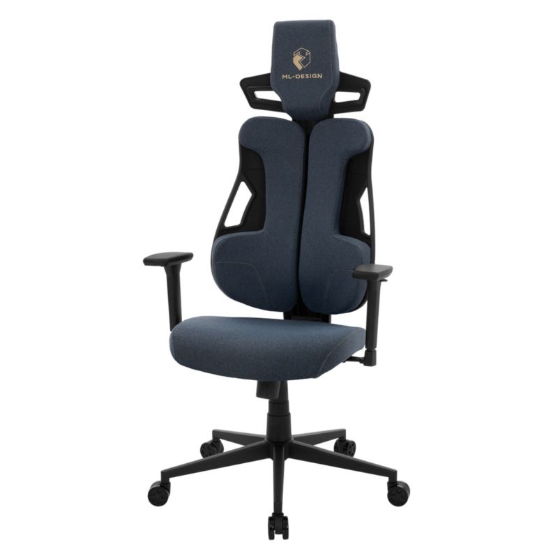 Fotel dla graczy ML Design ergonomiczny tkanina niebieskie krzesło komputerowe podłokietniki 3d zagłówek obrotowe salon 1 szt.