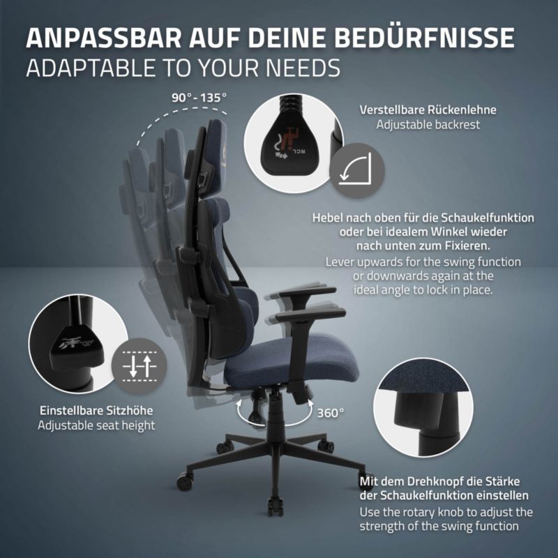 Fotel dla graczy ML Design ergonomiczny tkanina niebieskie krzesło komputerowe podłokietniki 3d zagłówek obrotowe salon 1 szt.