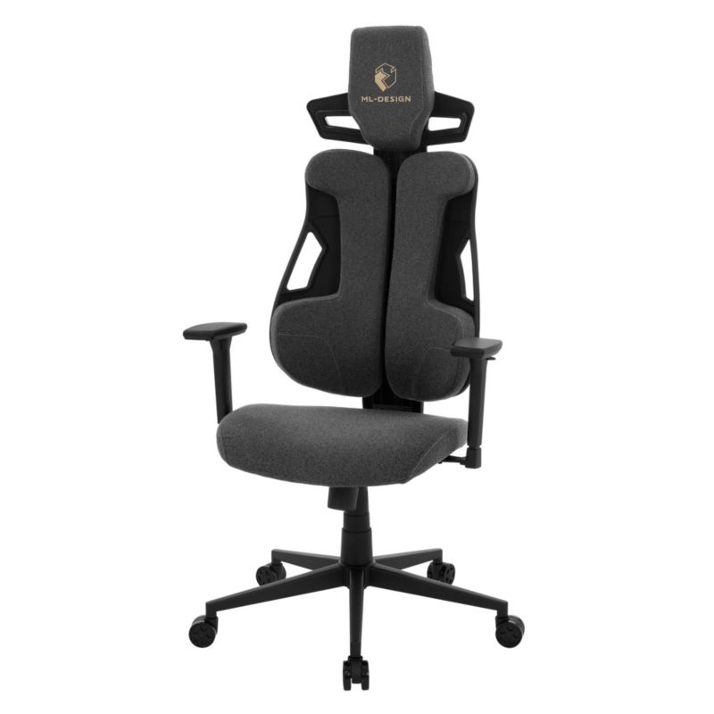 Fotel dla graczy ML Design ergonomiczny tkanina szary krzesło komputerowe podłokietniki 3d zagłówek obrotowe salon 1 szt.