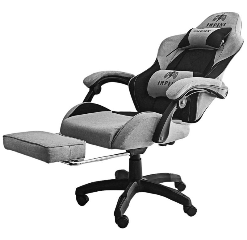 Fotel Extreme gamingowy z podnóżkiem oddychający ThrustX Black-Light Gray 1 szt.