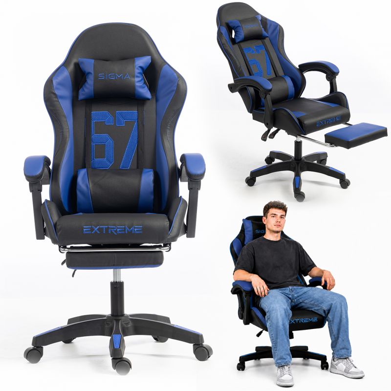 Fotel gamingowy Artdesign młodzieżowy, obrotowy z podnóżkiem i poduszkami Blue 1 szt.