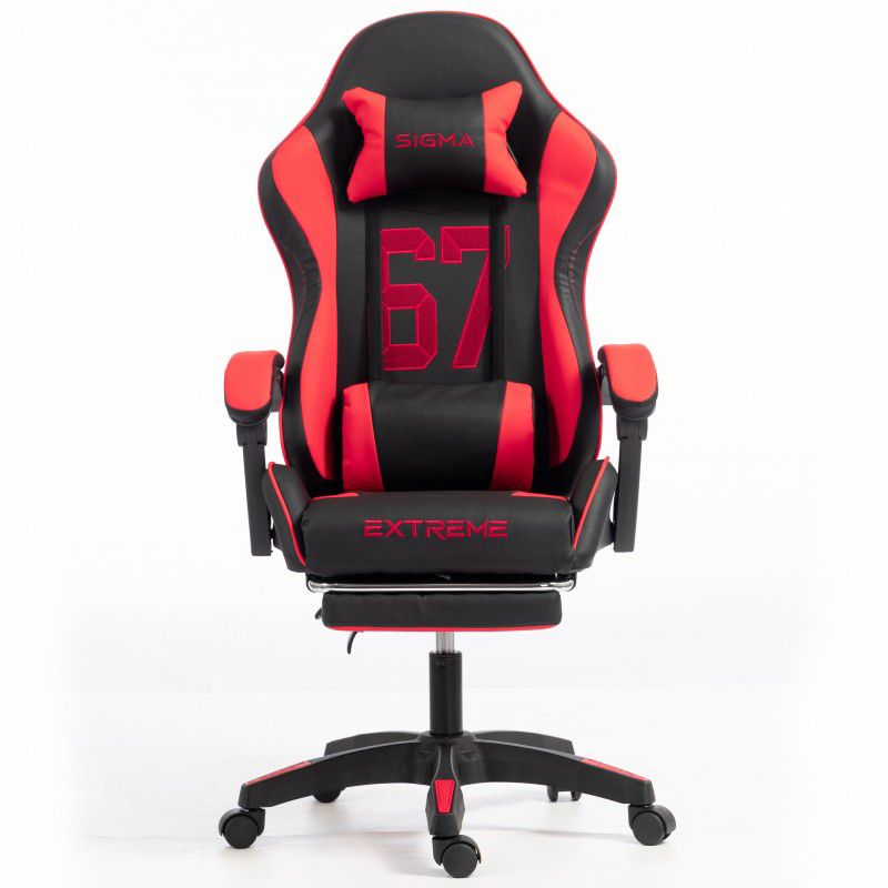 Fotel gamingowy Artdesign młodzieżowy, obrotowy z podnóżkiem i poduszkami red 1 szt.