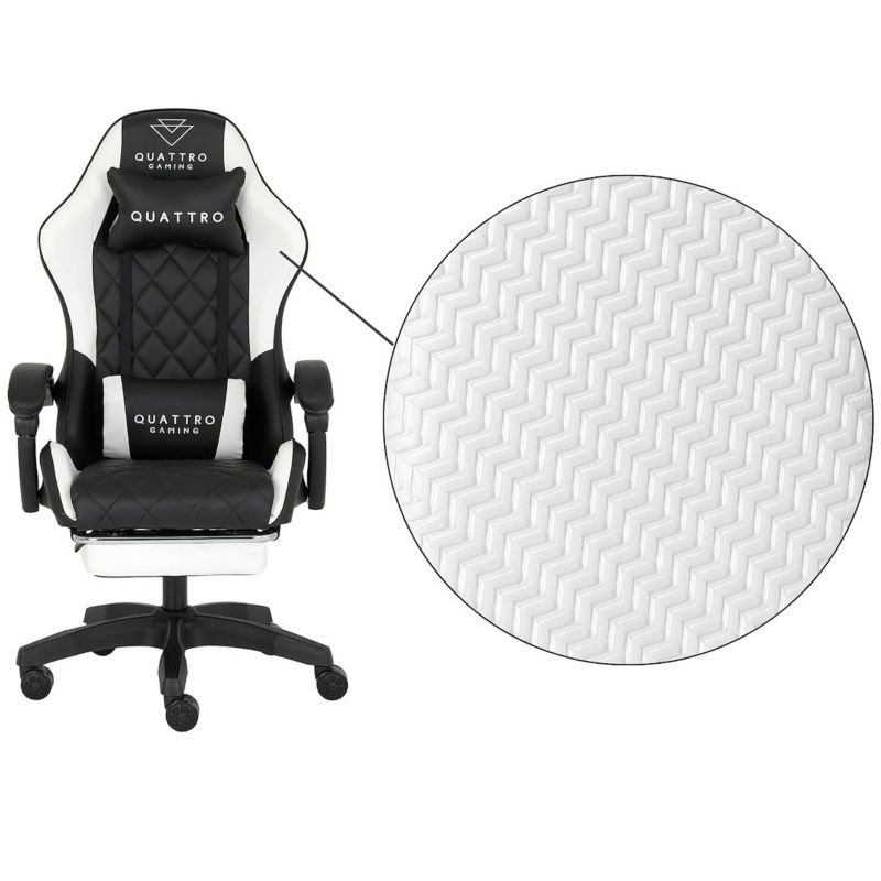 Fotel gamingowy Artdesign wygład carbonu regulowany z wysuwanym podnóźkiem  biały 1 szt.