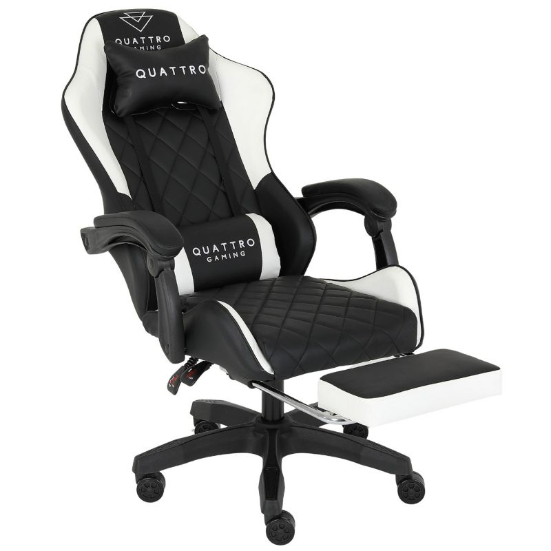 Fotel gamingowy Artdesign wygład carbonu regulowany z wysuwanym podnóźkiem  biały 1 szt.