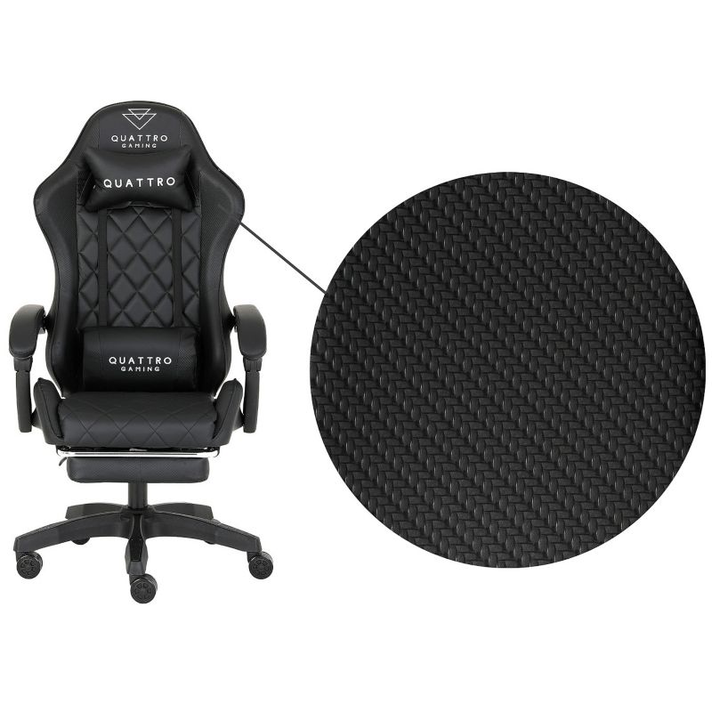Fotel gamingowy Artdesign wygład carbonu regulowany z wysuwanym podnóźkiem  czarny 1 szt.