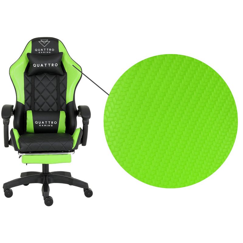 Fotel gamingowy Artdesign wygład carbonu regulowany z wysuwanym podnóźkiem  zielony 1 szt.