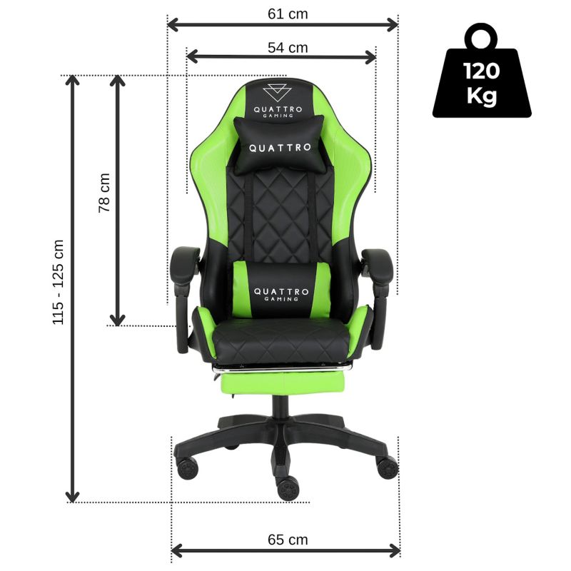 Fotel gamingowy Artdesign wygład carbonu regulowany z wysuwanym podnóźkiem  zielony 1 szt.