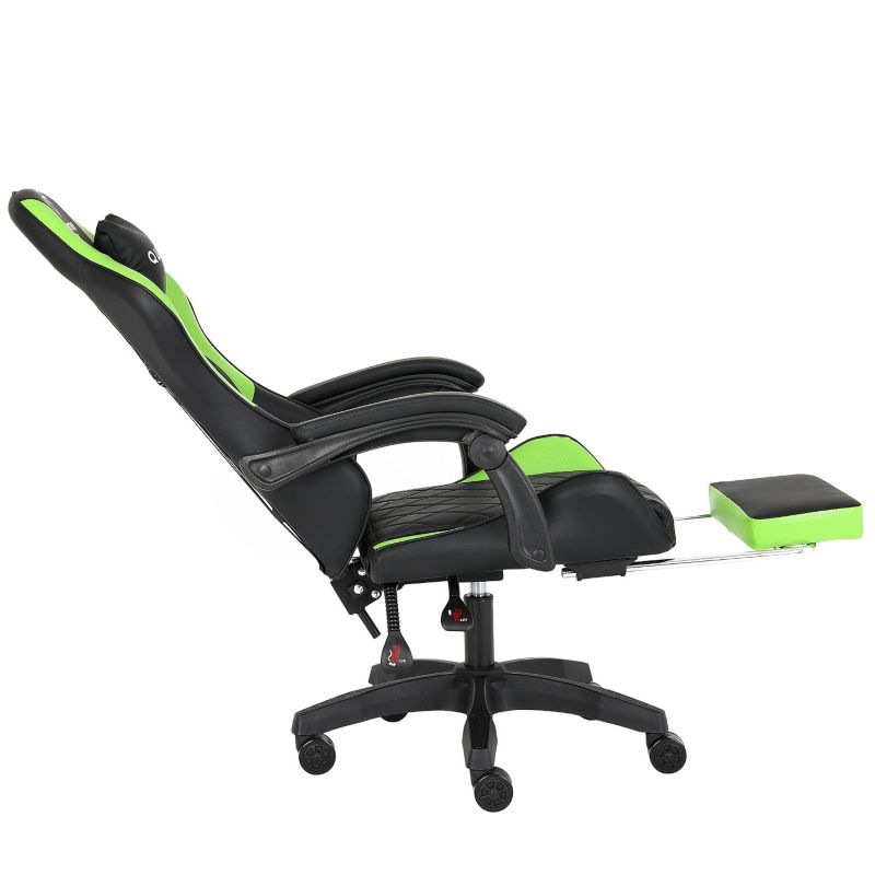 Fotel gamingowy Artdesign wygład carbonu regulowany z wysuwanym podnóźkiem  zielony 1 szt.