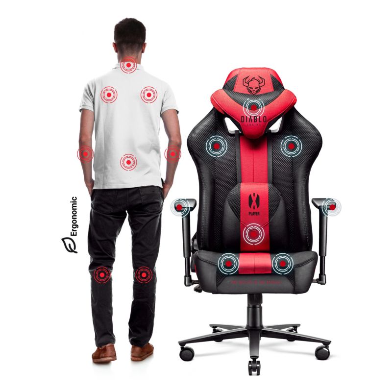Fotel gamingowy biurowy materiałowy Diablo X-Player 2.0 antracytowo-karmazynowy 1 szt