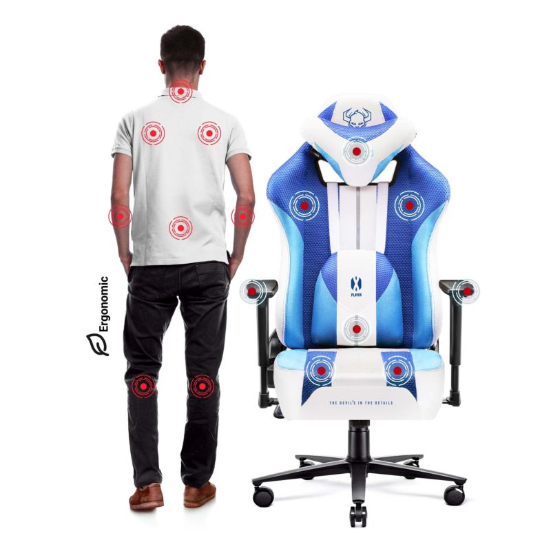 Fotel gamingowy biurowy materiałowy Diablo X-Player 2.0 biało-niebieski 1 szt