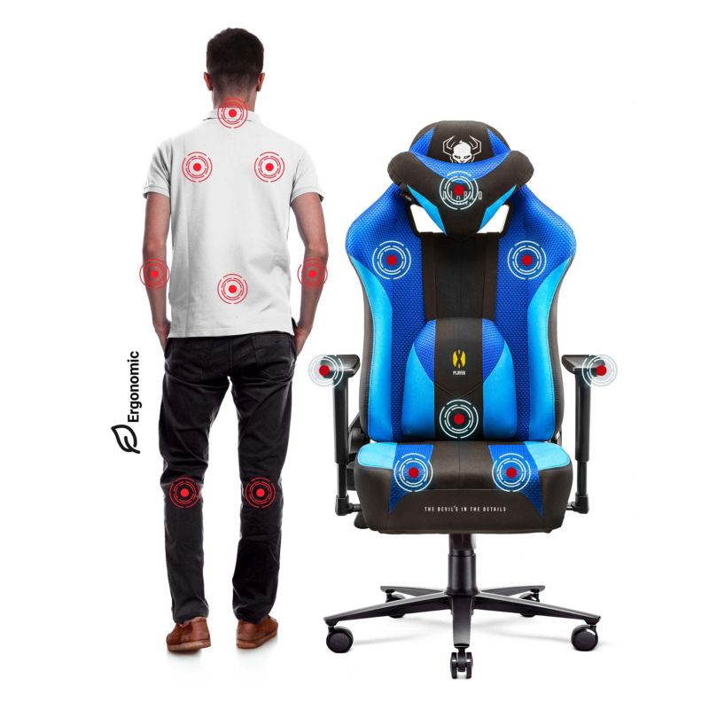 Fotel gamingowy biurowy materiałowy Diablo X-Player 2.0 niebiesko-czarny 1 szt