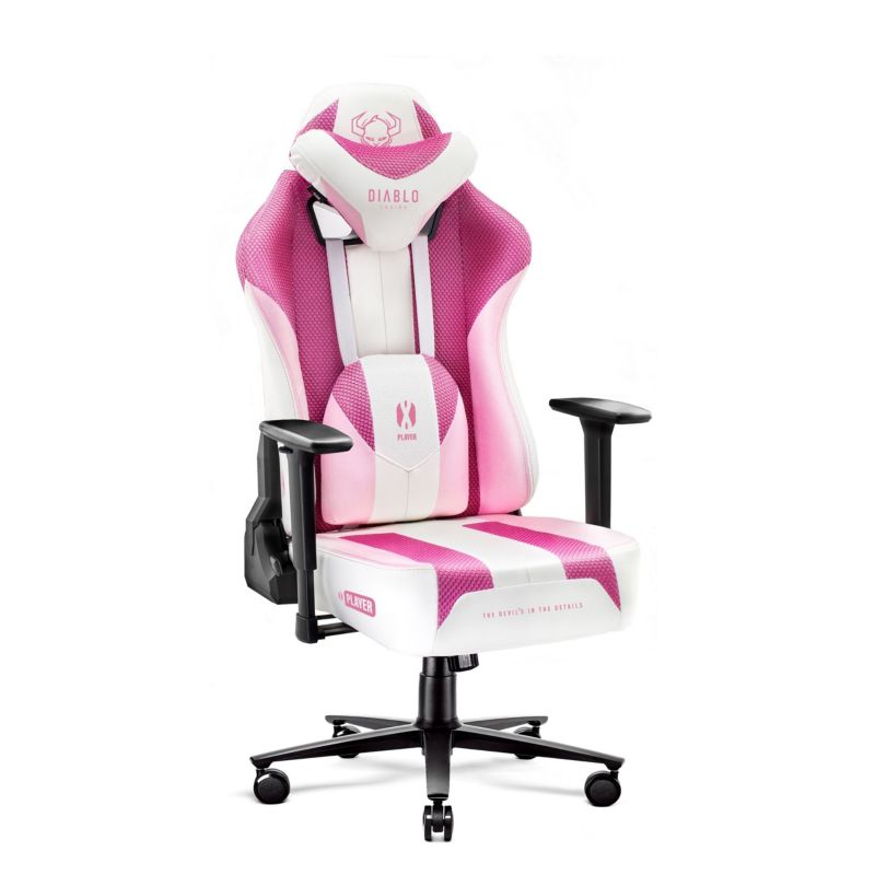 Fotel gamingowy biurowy materiałowy Diablo X-Player 2.0 różowo-biały 1 szt