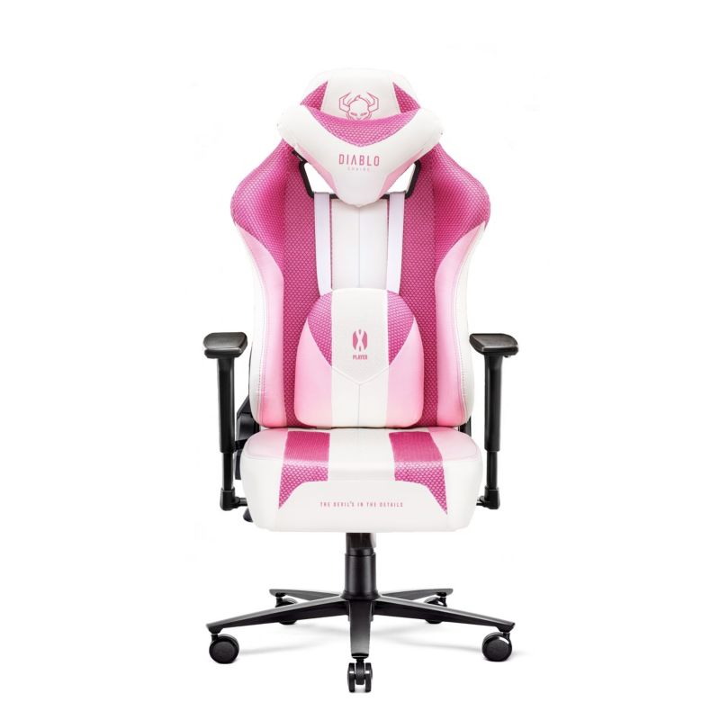 Fotel gamingowy biurowy materiałowy Diablo X-Player 2.0 różowo-biały 1 szt