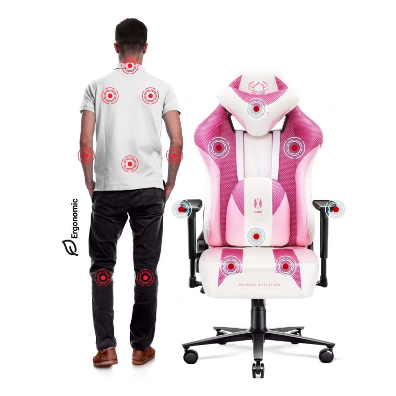 Fotel gamingowy biurowy materiałowy Diablo X-Player 2.0 różowo-biały 1 szt